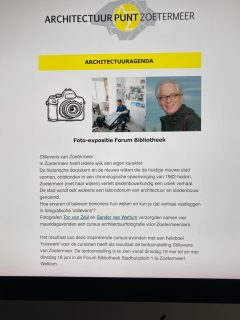 Op 19 mei is de opening van de expositie. Je ziet de resultaten van de serie workshops die Sander van Wettum en ik op initiatief van Architectuurpunt Zoetermeer. De afgelopen maand werkte een leuke gemotiveerde groep deelnemers aan hun kijk op New Town Zoetermeer. En nu is er prachtig werk te zien in de bibliotheek Forum Zoetermeer. We zijn hartstikke trots op onze cursisten en blij met het initiatief van Architectuurpunt. Kom kijken en oordeel zelf.  #workshops, #zoetermeer, #exhibition #architecture #fotografie